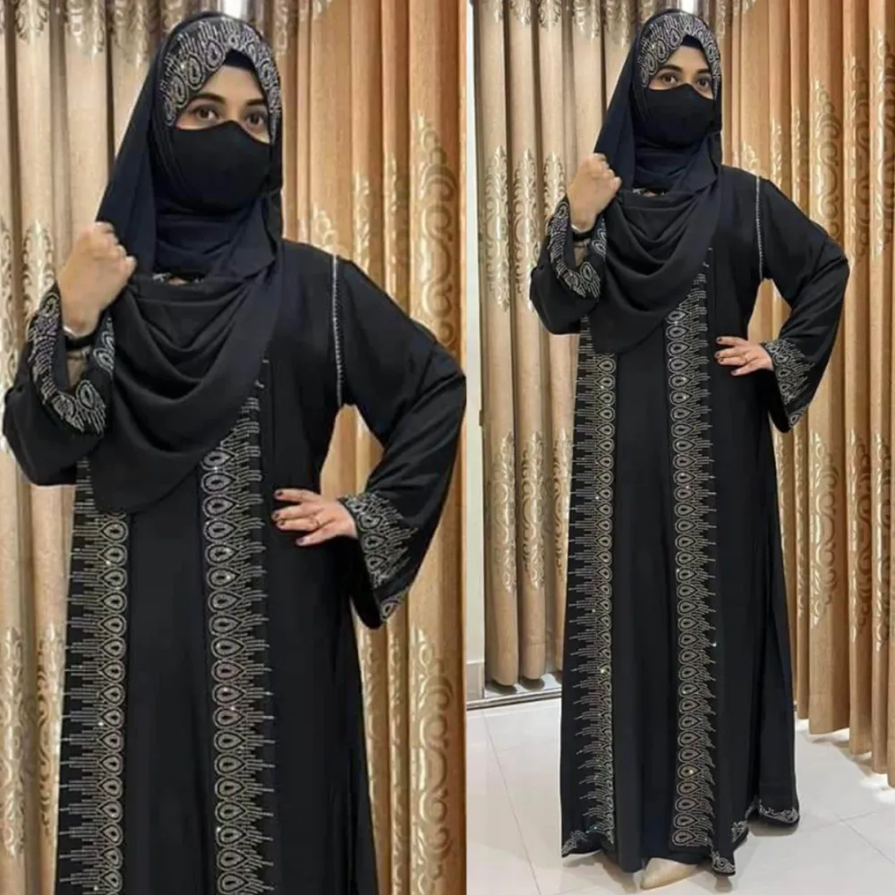 Black Stone Work with Niqab Irani Abaya Borka