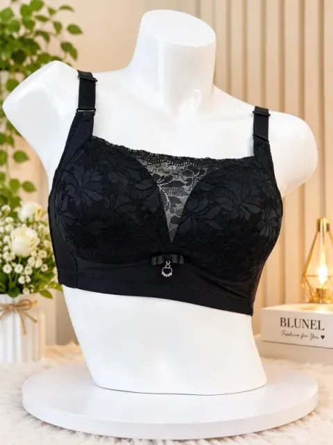 Black Premium Floral Lace Full Coverage Wide Strap Support Bra