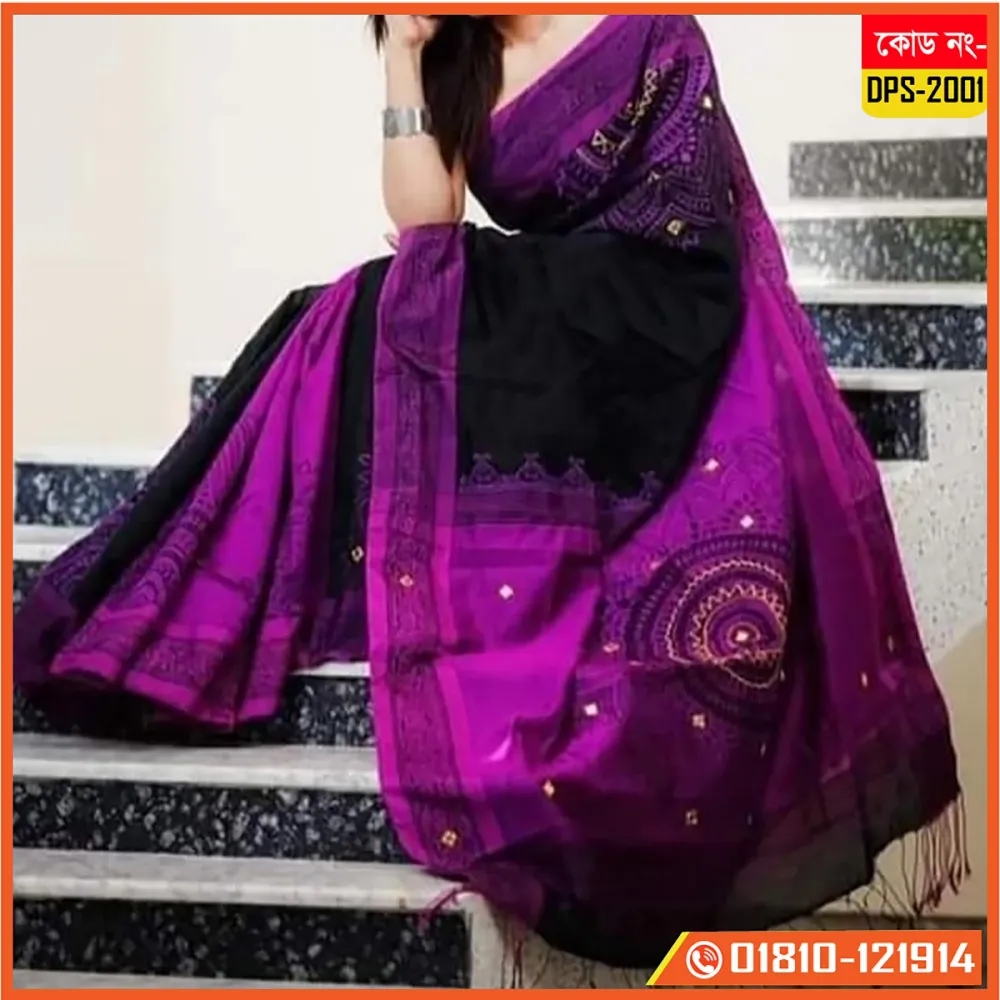 Purple & Black Dupion Silk Saree