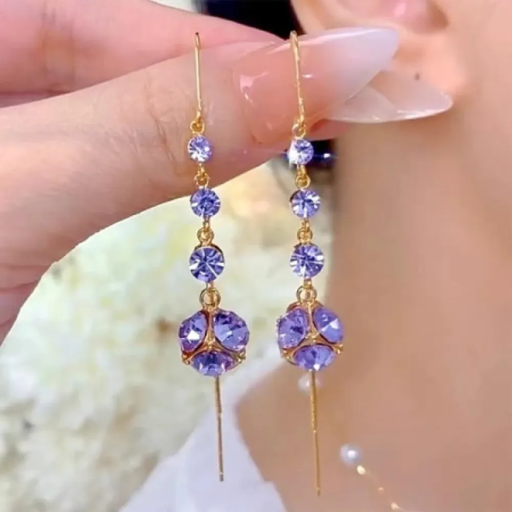 Lavender Crystal Bead Drop Earrings -10150