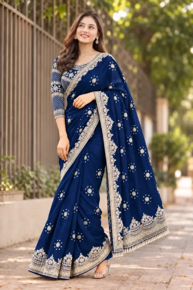 Mustard Luxury Bridal Georgette Saree with Heavy Embroidery & Sequin Work Designer Blouse