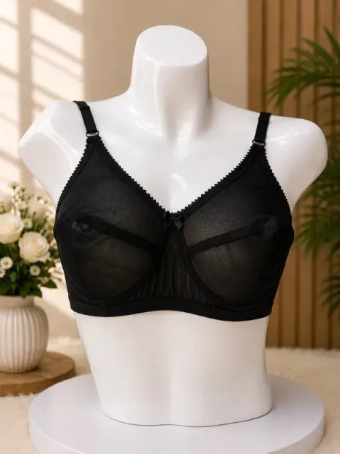Black Non-Padded Non-Wired Cotton Bra Full Coverage C Cup