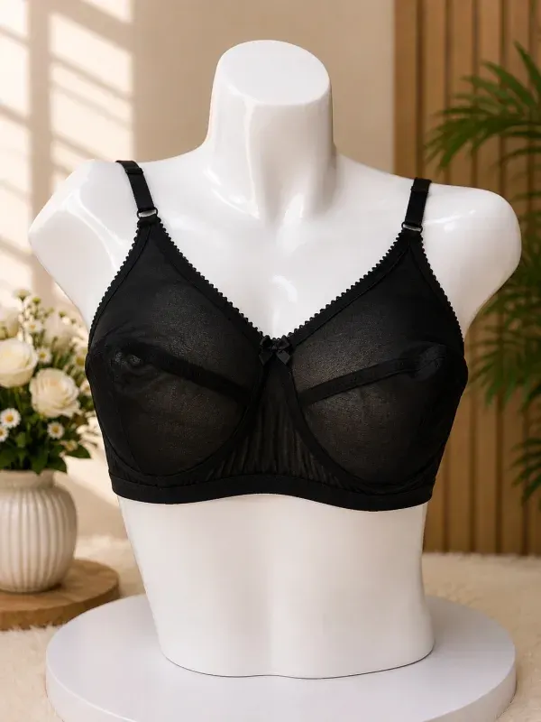 Black Non-Padded Non-Wired Cotton Bra Full Coverage C Cup