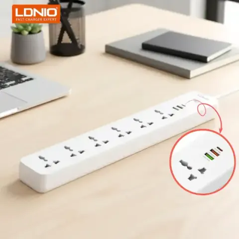 LDNIO SC5319 Multi Socket Extension Lead with 5 AC 3 USB Power Socket Plug Extender 2M — LDNIO