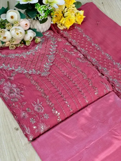 Pink Georgette Semi Stitched Salwar Suit - Shopemart 1