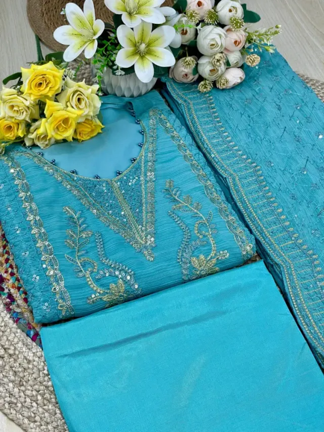 Premium Embroidered Shiffon Georgette 4-Piece For Women - Shopemart 1