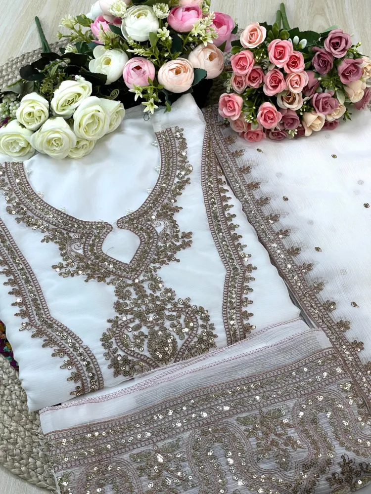 Premium Embroidered Shiffon Georgette 4-Piece For Women - Shopemart 1