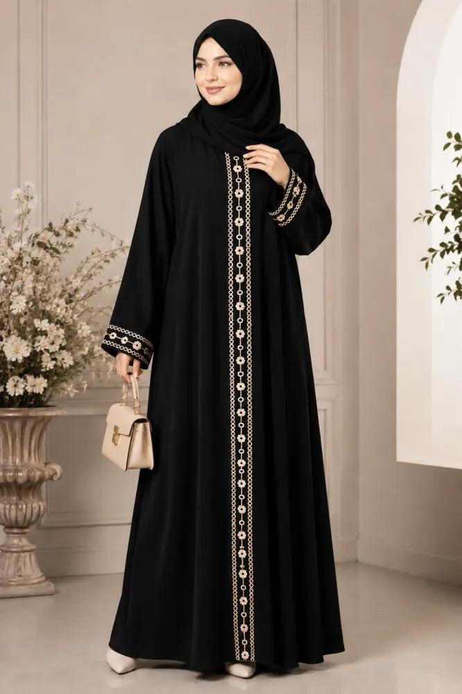 Premium Zafran Fabric Embroidered Single Part Borka with 70+ Inch Hijab - Shopemart 1