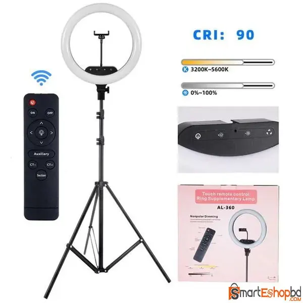 AL-360 14 inch Studio Selfie Ring Light Dimmable LED Lamp set