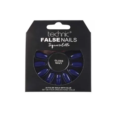 Technic Squareletto 24 False Nails With Glue - Gloss Navy — TECHNIC beauty product