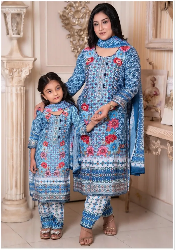 Mom & Daughter Matching Premium Cotton Three Piece Set - Shopemart