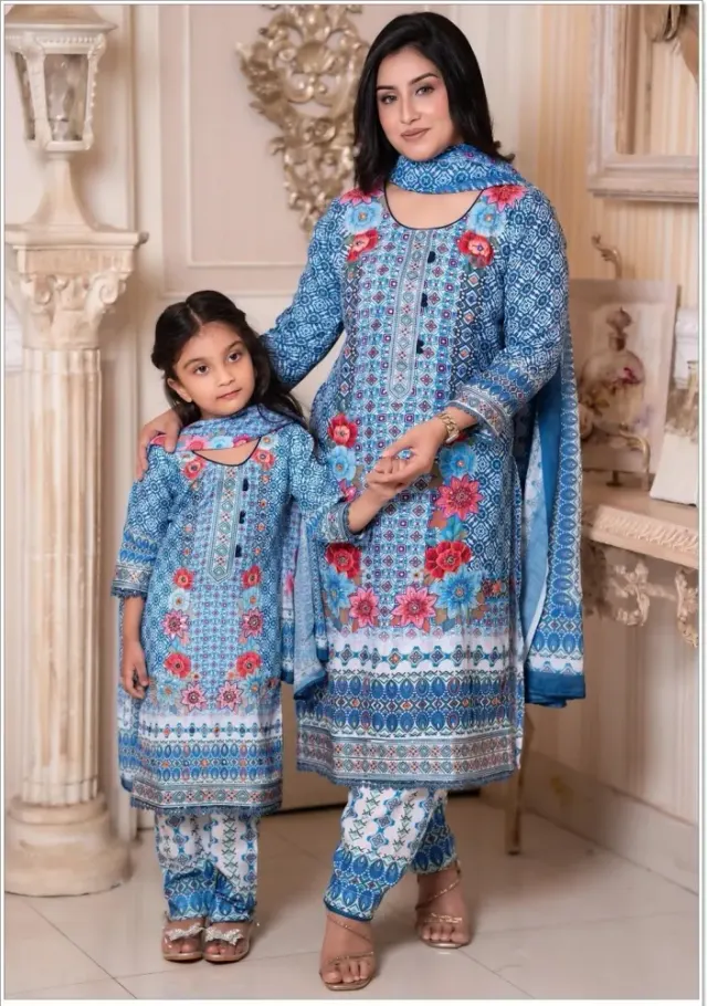 Mom & Daughter Matching Premium Cotton Three Piece Set - Shopemart