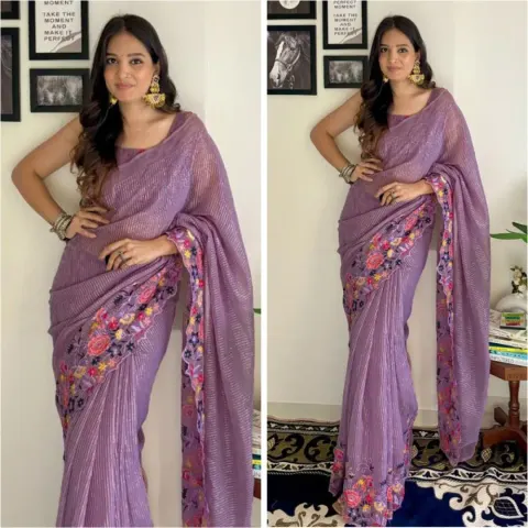 Georgette Embroidered Saree for Women - Shopemart