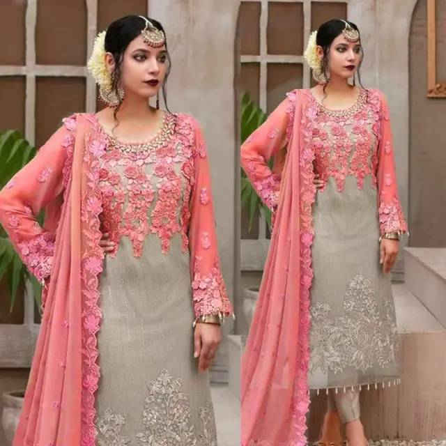 Pink Luxury Embroidered Weightless Georgette 4-Piece Set for Women - Shopemart 1