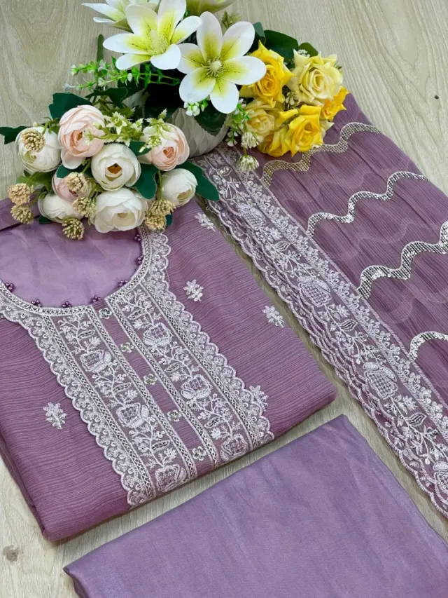 Premium Embroidered Shiffon Georgette 4-Piece For Women - Shopemart 1