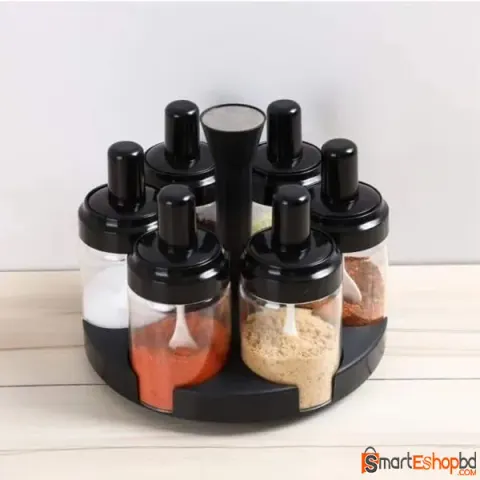 6 Pcs Condiment Jars Revolving Base