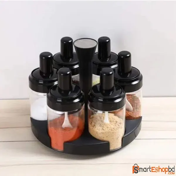 6 Pcs Condiment Jars Revolving Base