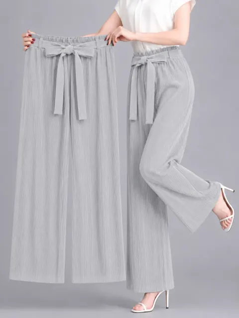 Pleated Georgette High Waist Wide Leg Palazzo Pants for Women - Shopemart 1