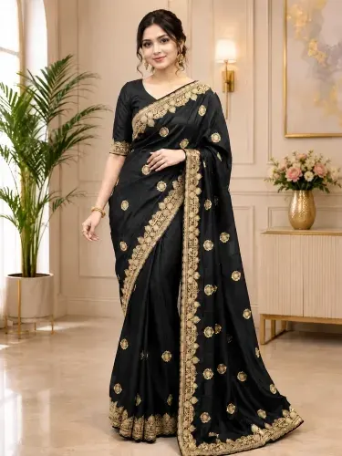 Luxury Designer Georgette Saree with Embroidery & Golden Zari Work - Shopemart