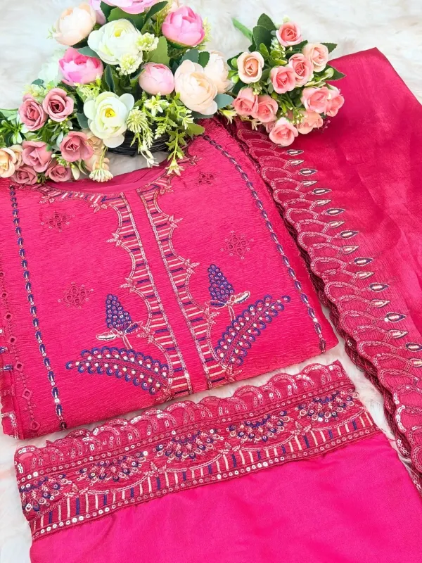 Premium Embroidered Jimmy Chu Georgette 4-Piece Set for Women