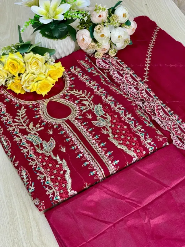 Premium Embroidered Shiffon Georgette 4-Piece For Women - Shopemart 1