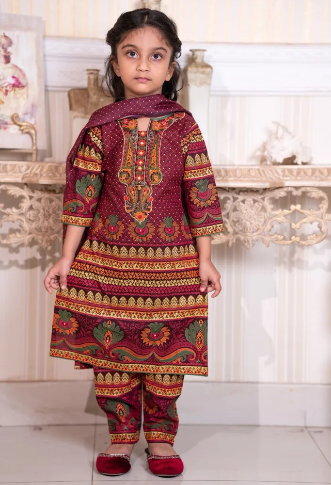 Baby Girl 3-Piece Salwar Kameez Set with Dupatta - Shopemart