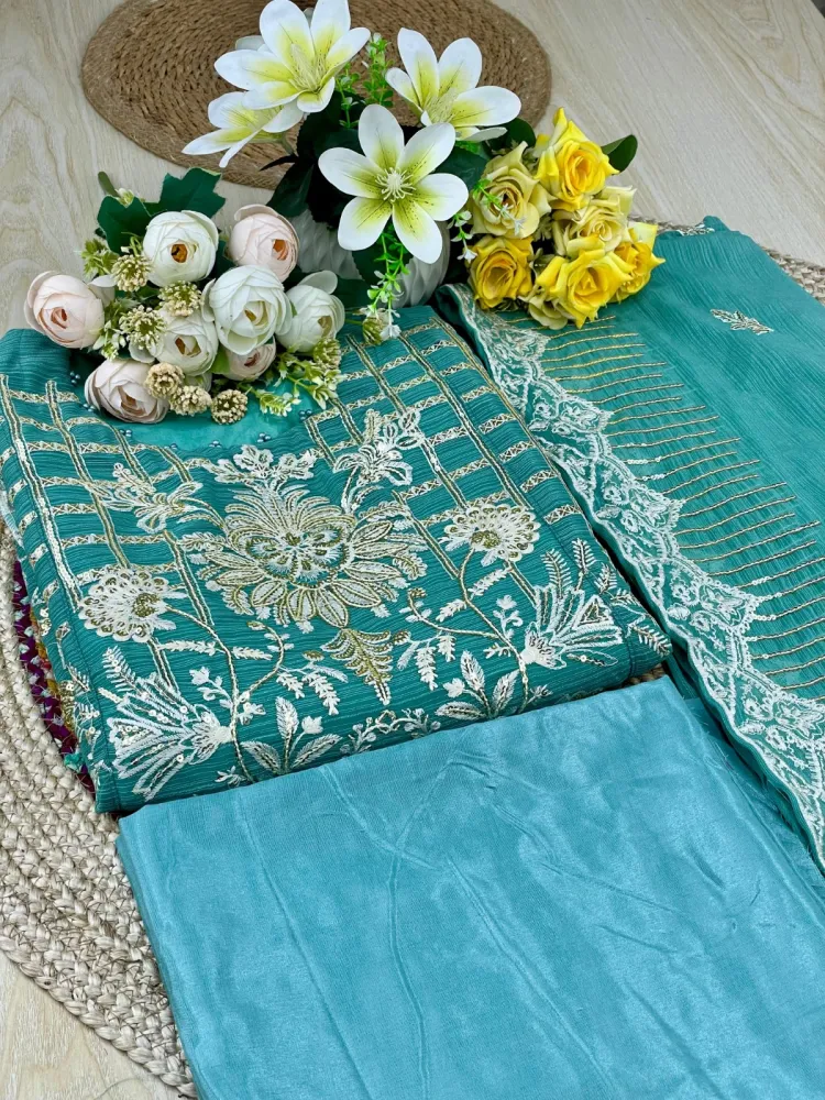 Premium Embroidered Shiffon Georgette 4-Piece For Women - Shopemart 1