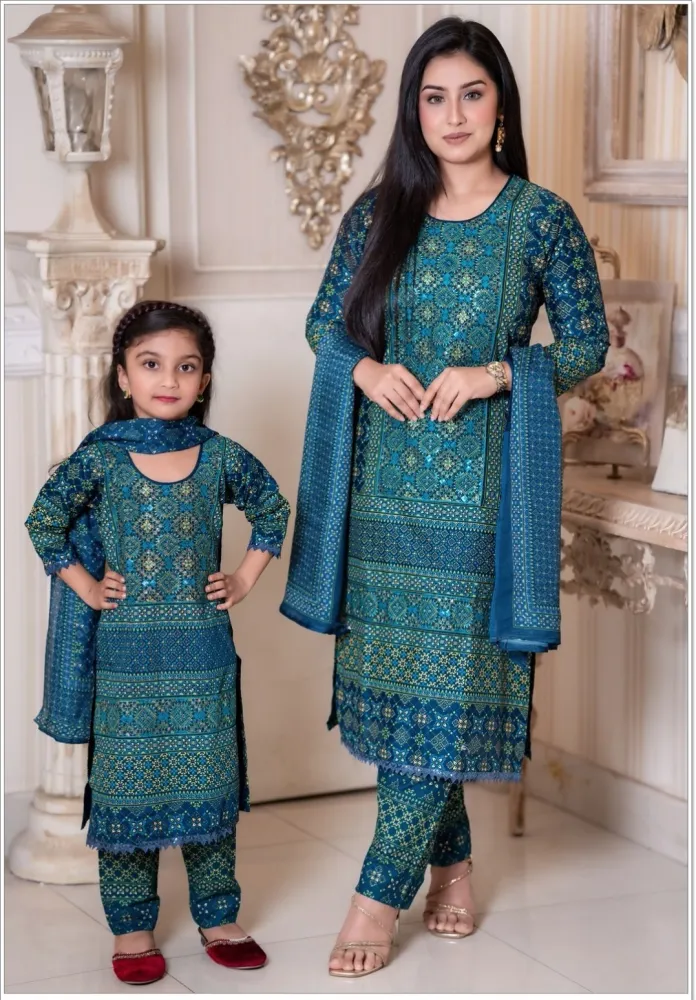 Mom & Daughter Matching Premium Cotton Three Piece Set - Shopemart