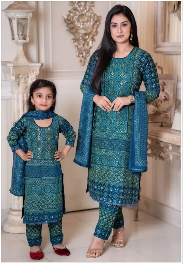 Mom & Daughter Matching Premium Cotton Three Piece Set - Shopemart