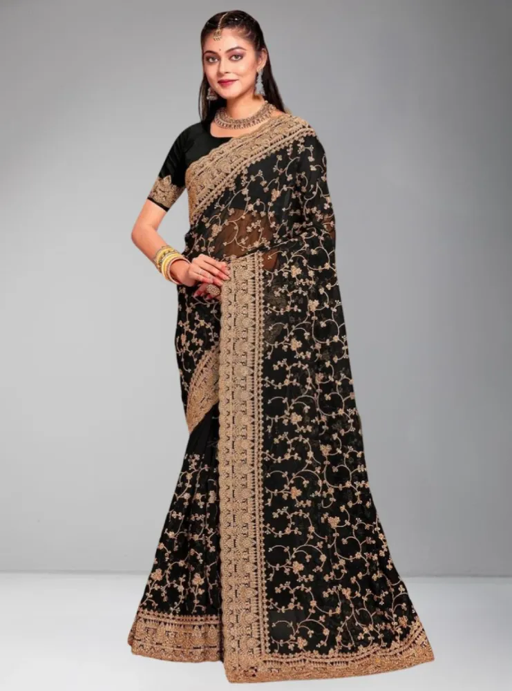 Luxury Designer Saree with Embroidery & Golden Zari Work - Shopemart 1