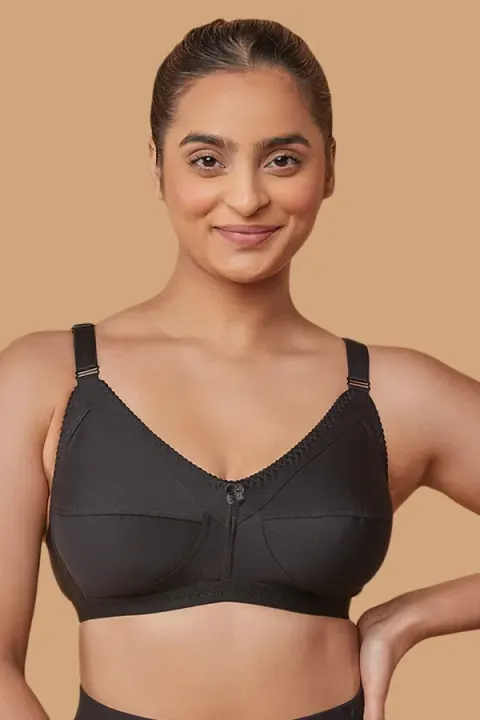 Black Non-Padded Plus Size Cotton Blend Bra for Women
