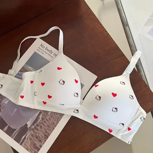 White Love Print Bra – Cute Heart & Cartoon Printed Comfort Bra for Women