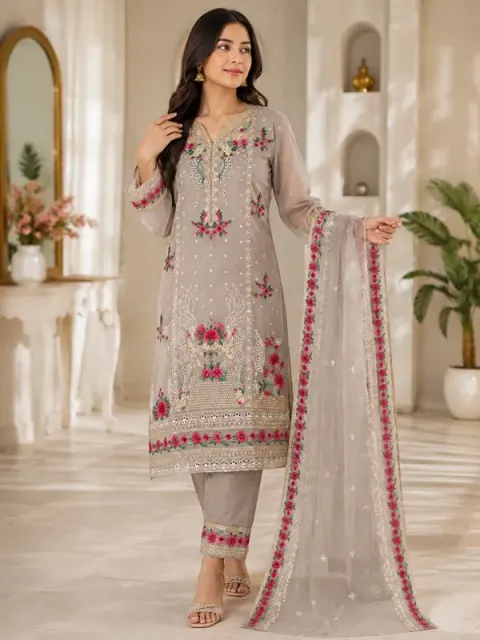 Biscuit Premium Star Georgette Embroidered 4-Piece for Women