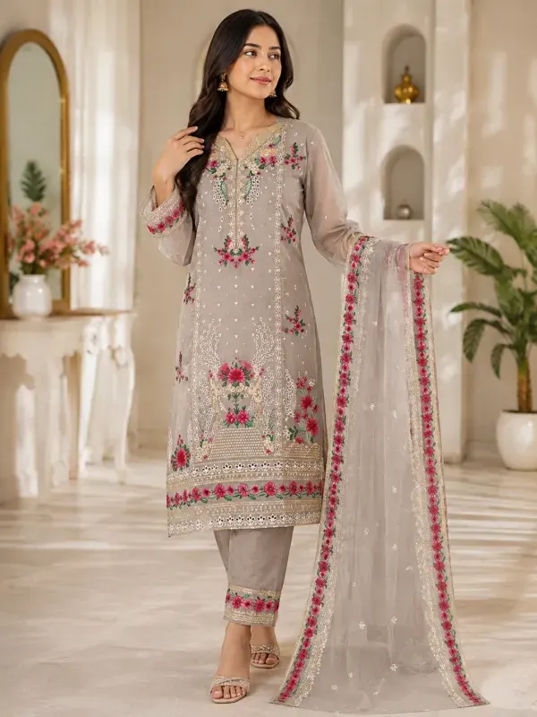 Biscuit Premium Star Georgette Embroidered 4-Piece for Women