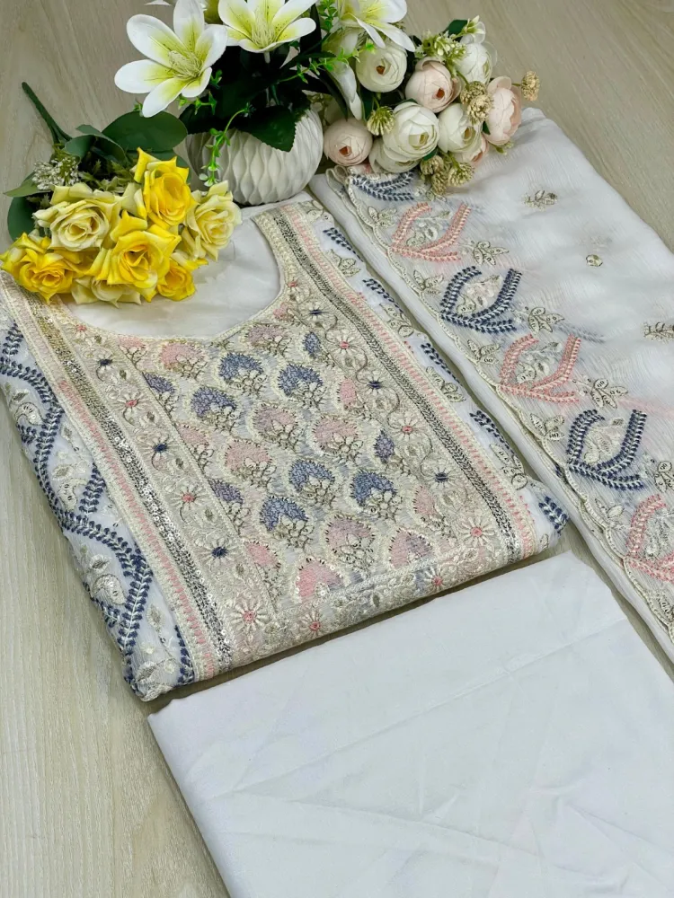 Premium Embroidered Shiffon Georgette 4-Piece For Women - Shopemart 1