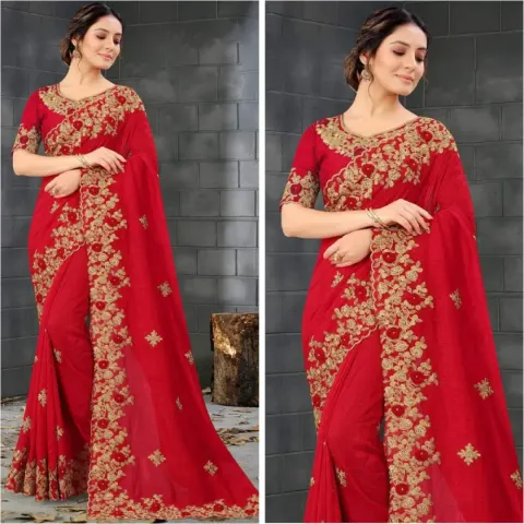 Red & Gold Embroidered Georgette Saree