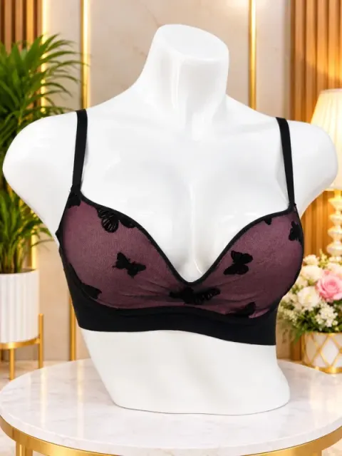 Coffee Butterfly Mesh Seamless Padded Comfort Bra