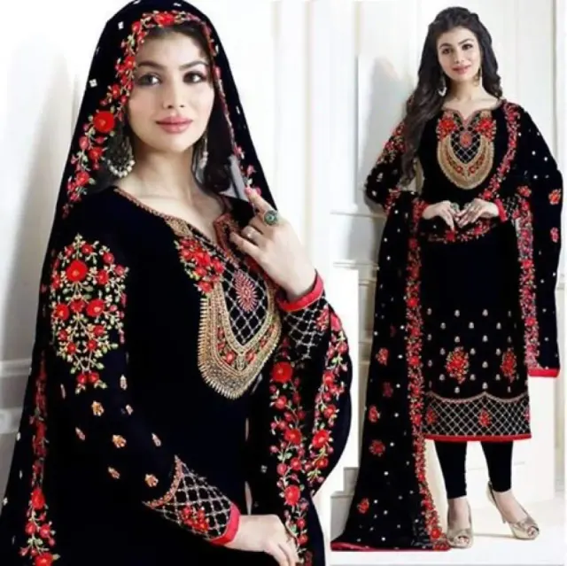 Elegant Black Embroidered Salwar Kameez with Dupatta – Blunel - Shopemart