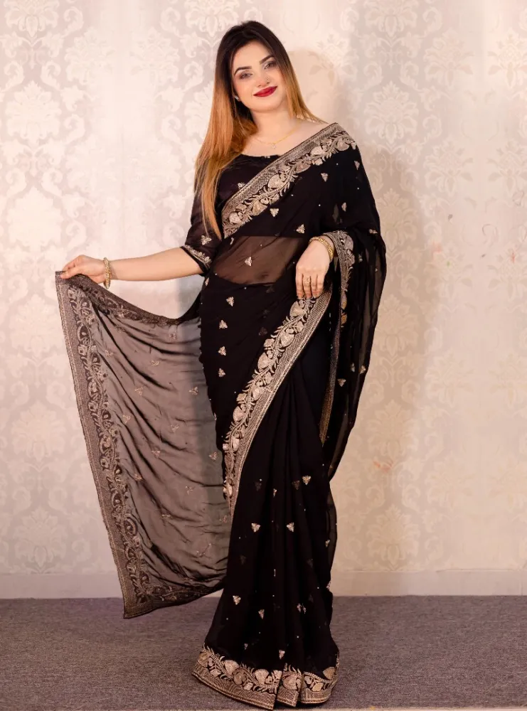 Luxury Designer Saree with Embroidery & Golden Zari Work - Shopemart 1