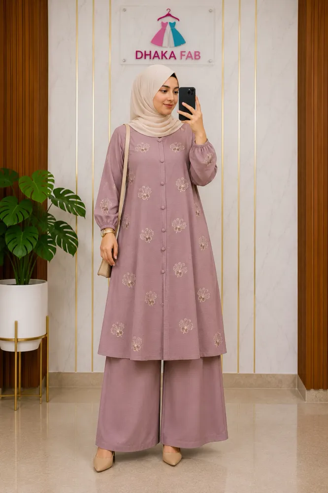 Butterfly Embroidery Co-Ord Set – Premium CEY Malaysian Cotton - Shopemart