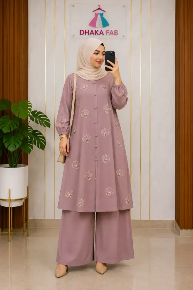 Butterfly Embroidery Co-Ord Set – Premium CEY Malaysian Cotton - Shopemart