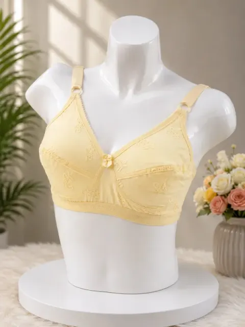 Cream Non-Padded Plus Size Cotton Blend Bra for Women