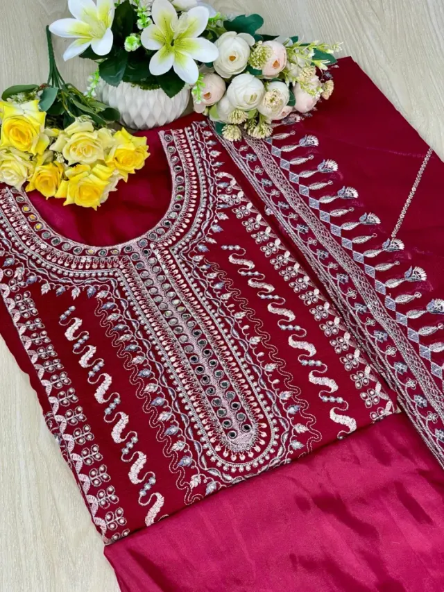 Premium Embroidered Shiffon Georgette 4-Piece For Women - Shopemart 1