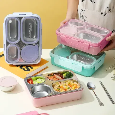 4 Compartment Stainless Steel Lunch Box