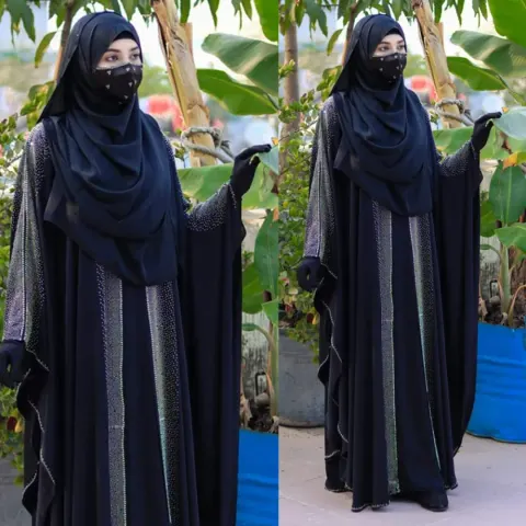 Navy Blue Embellished with Niqab Irani Abaya Borka