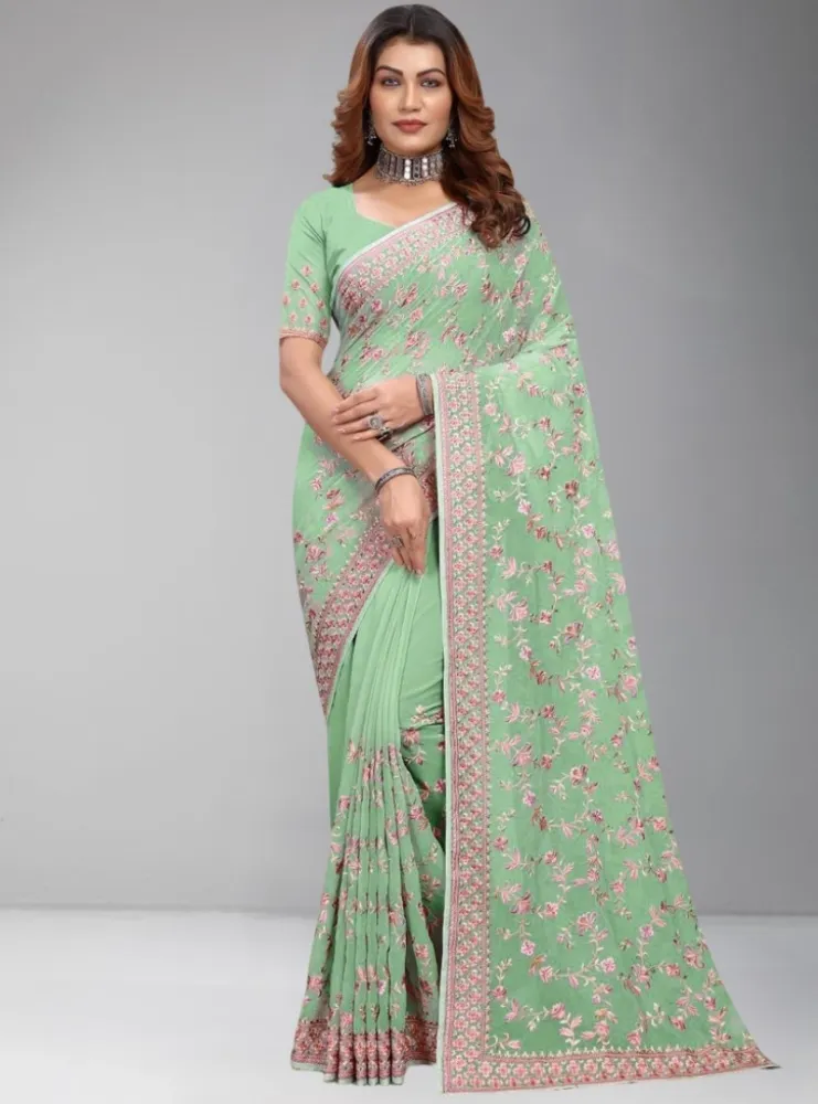 Luxury Designer Saree with Embroidery & Multi-Thread Work - Shopemart 1