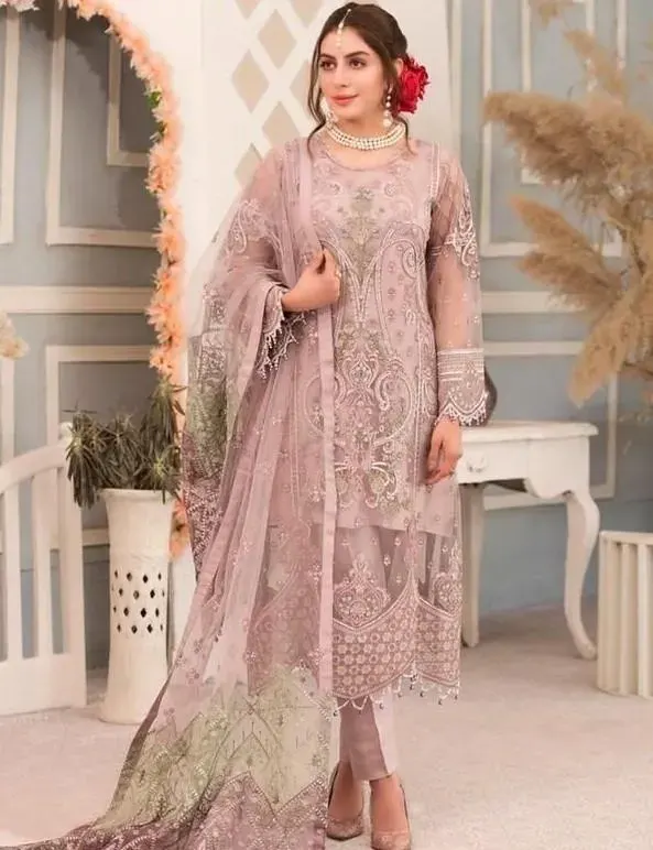 Pakistani Que Sera Unstitched Luxury Chiffon Three Piece - Blossom - Shopemart