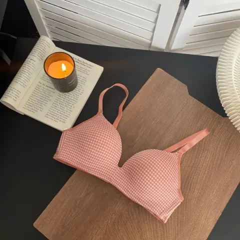 Pink Print T-Shirt Bra – Checkered Everyday Comfort Bra for Women