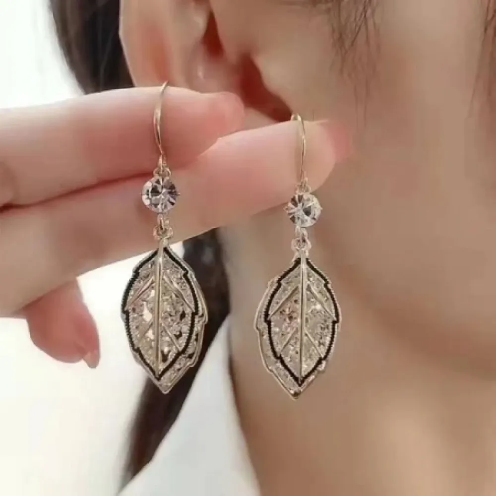 Zircon Crystal Leaf Earrings-10131