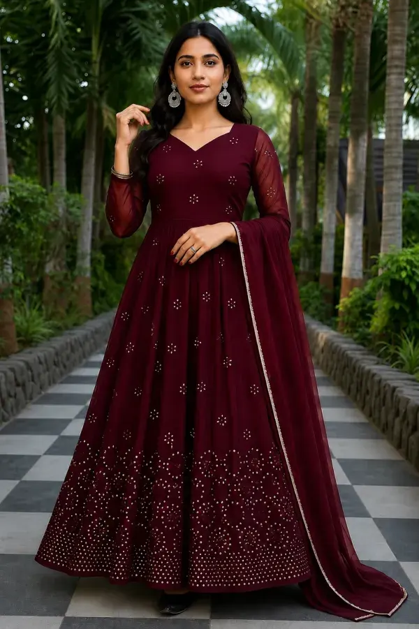 Maroon Embroidered Anarkali Gown